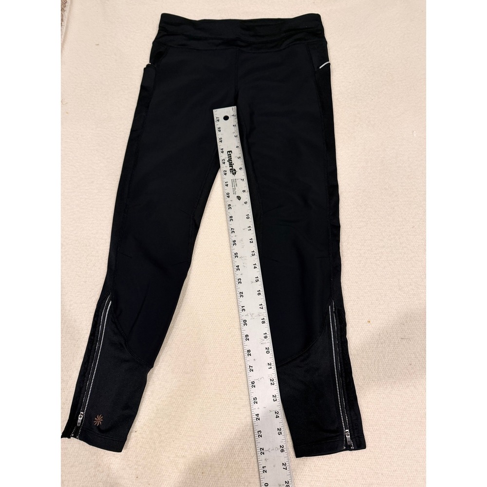 Athleta Black Running Leggings Womens Medium Reflective Zipper Ankle Pockets - Picture 6 of 7